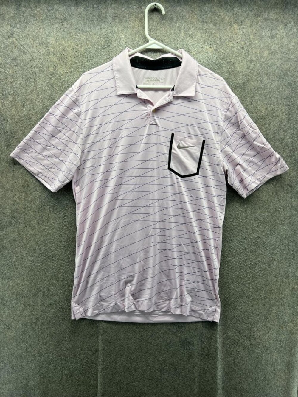 Nike Golf Polo Shirt Men Small Pink Striped Dri Fit Tour Performance Golf Golfer
